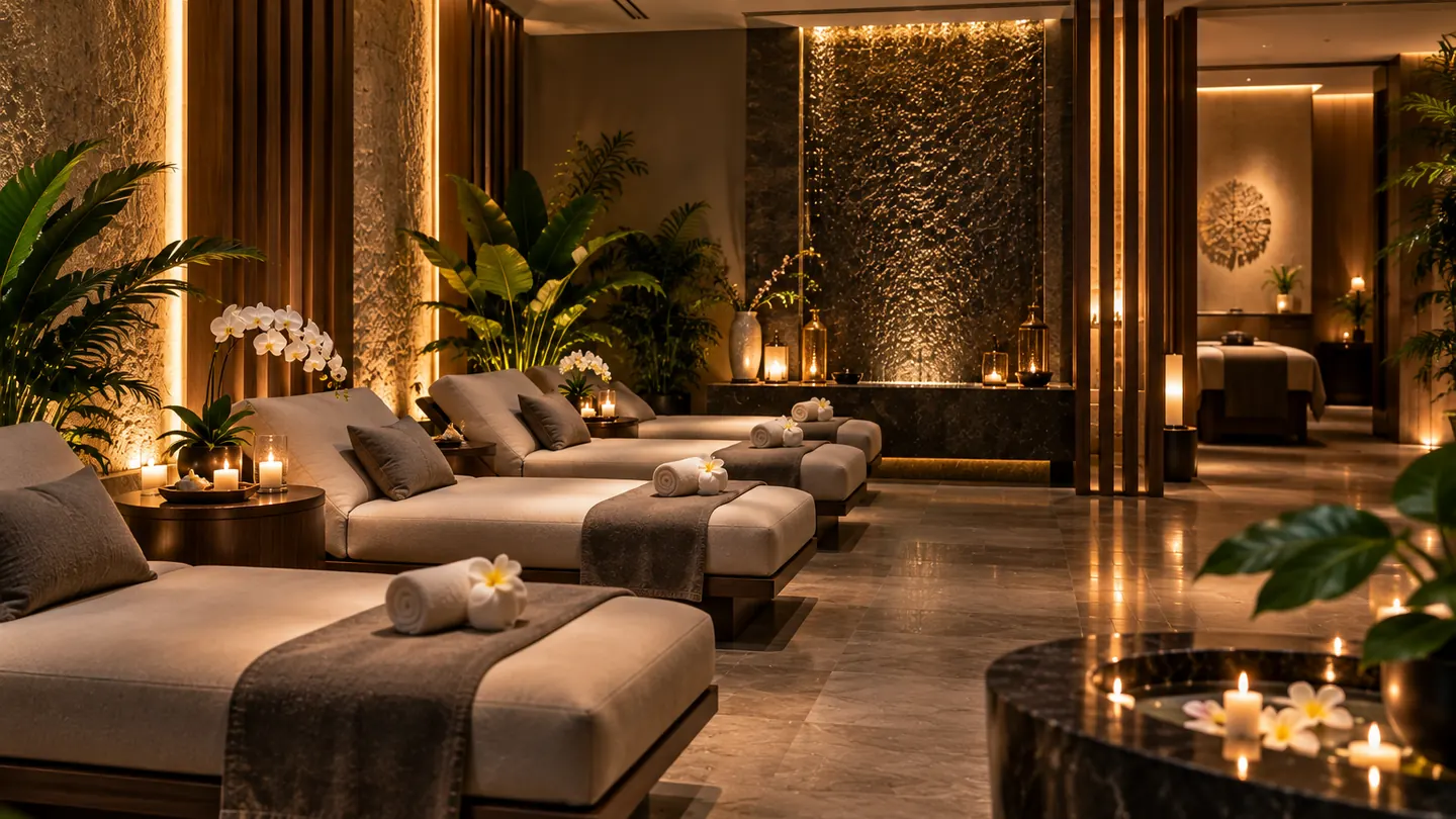 The relaxation lounge with loungers at Bliss Elora Spa, Business Bay