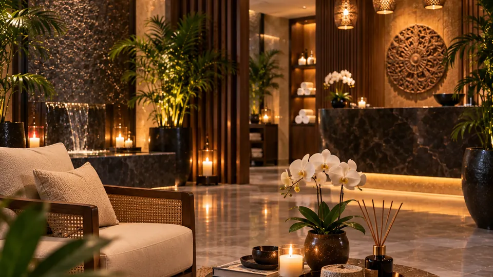 The waiting area at Bliss Elora Spa on the 14th floor of Citadel Tower